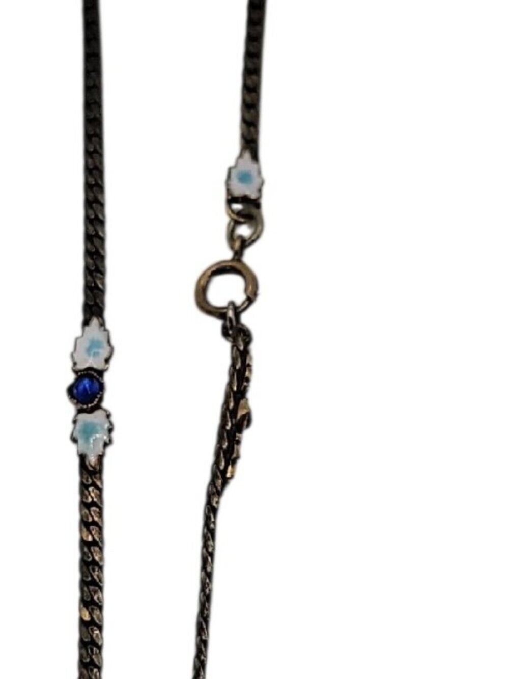 Max Neiger Czech Blue Hubble Glass Necklace Antique 1920s Art Deco 25" Enamel - Picture 9 of 10